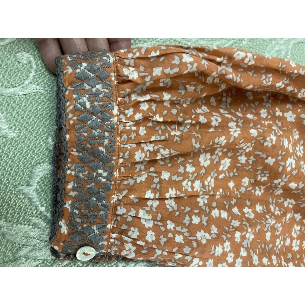 Sister Mary Blouse Womens Small Orange Floral Embroidered Boho Tunic Henley Top - Picture 16 of 16